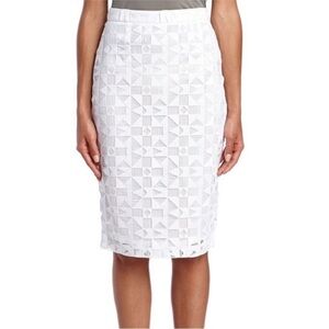 A.L.C. white henri lace mesh geometric midi pencil‎ skirt formal women’s size 8